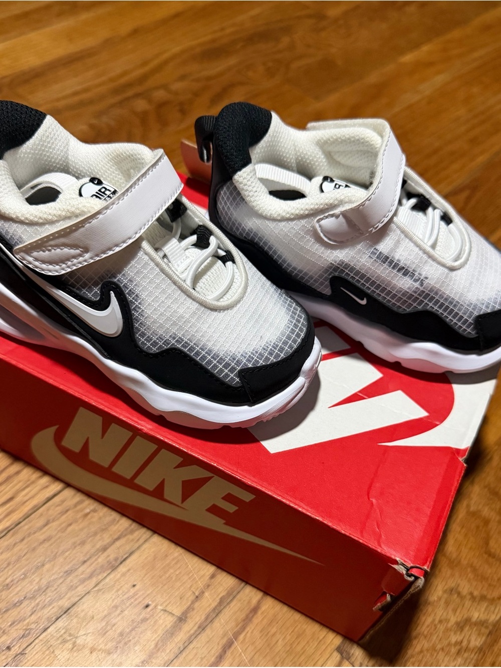 Nike Kids White and Black Velcro Athletic Sneakers